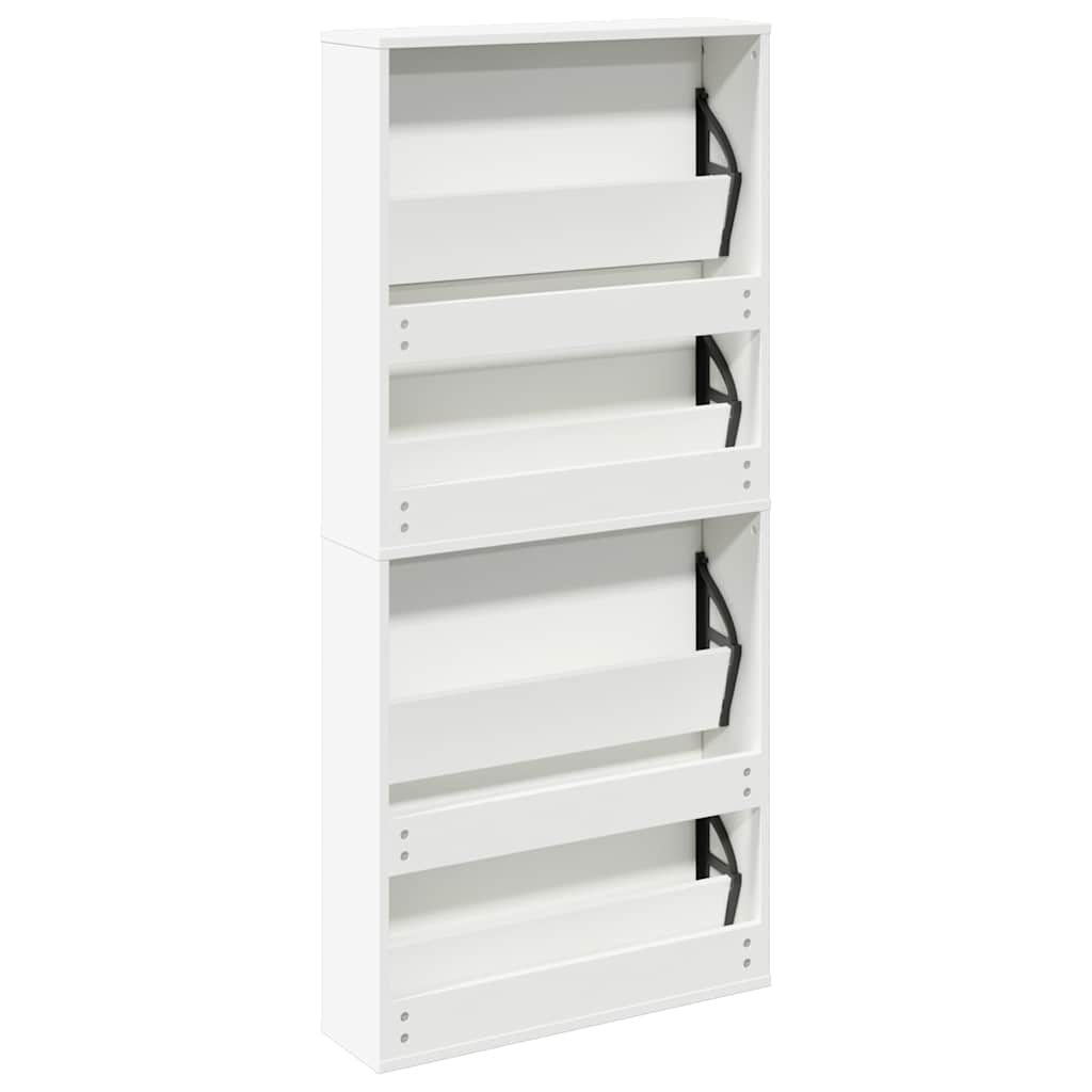 Schuhschrank mit 4 Fächern Spiegel Eiche 63×17×134 cm