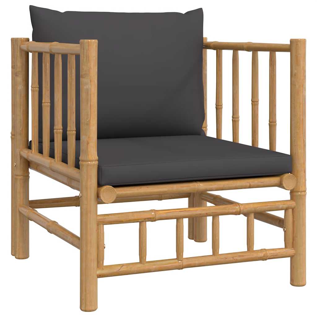 3-tlg. Garten-Lounge-Set mit Kissen Creme Bambus