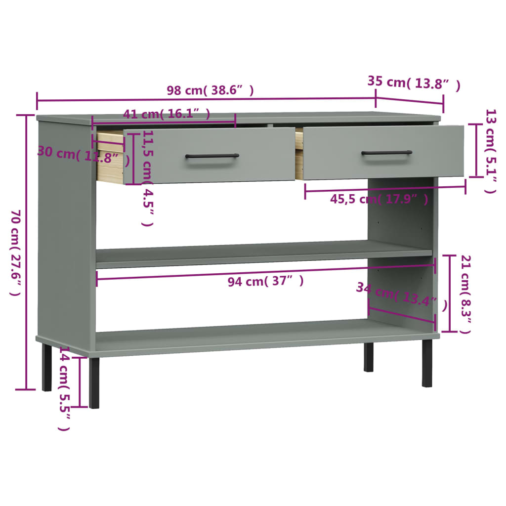 Konsolenschrank OSLO mit Metallbeinen Braun Massivholz Kiefer