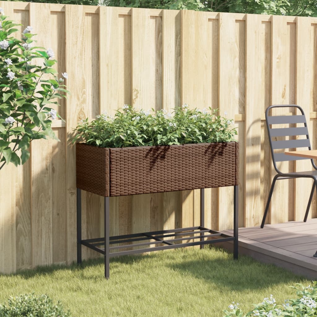Hochbeete mit Ablage 2 Stk. Schwarz 70x28x70 cm Poly Rattan