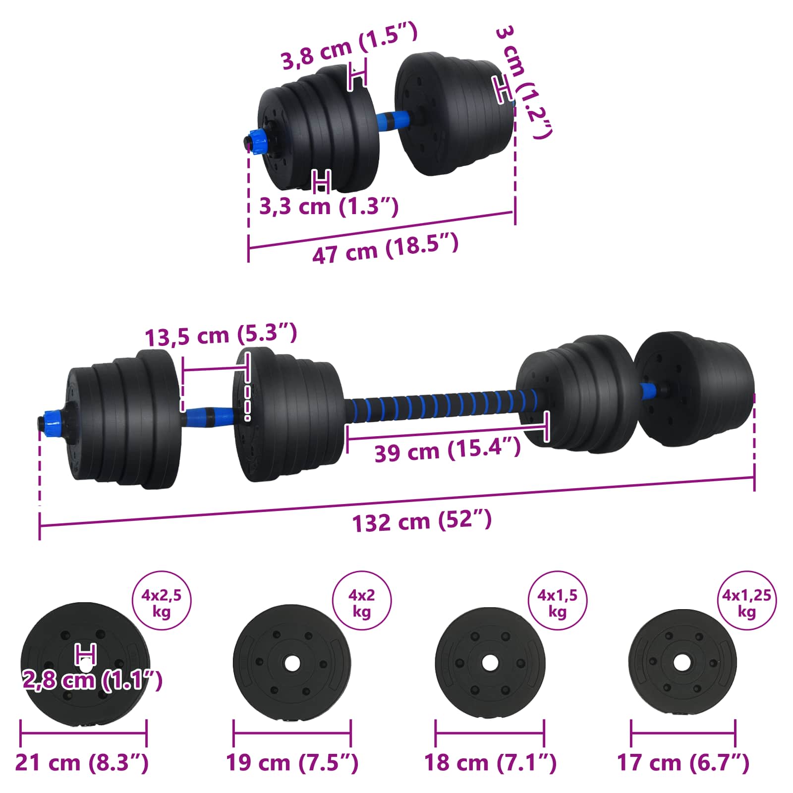 2-in-1 Hantelset 40kg Schwarz und Rot Zement und Eisensand