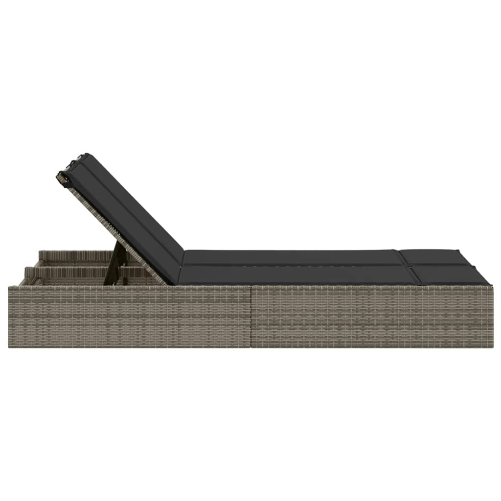 Doppel-Sonnenliege mit Kissen Schwarz Poly Rattan
