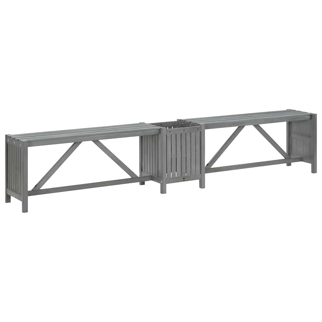 Gartenbank mit 2 Pflanzkübeln 150 cm Massivholz Akazie Grau