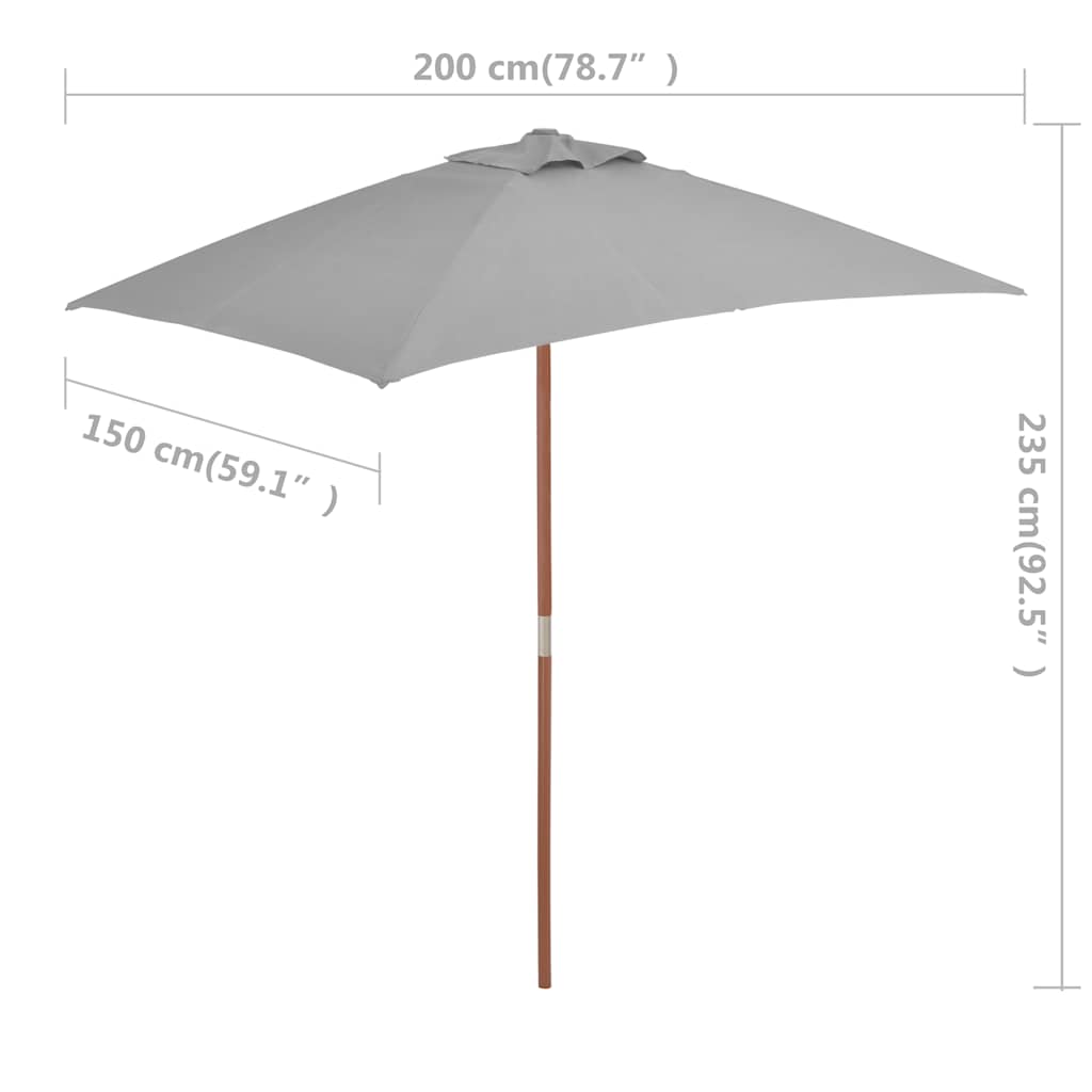 Sonnenschirm mit Holzmast Schwarz 150x200 cm