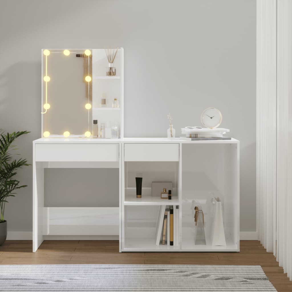 LED-Schminktisch mit Schrank Weiß Holzwerkstoff