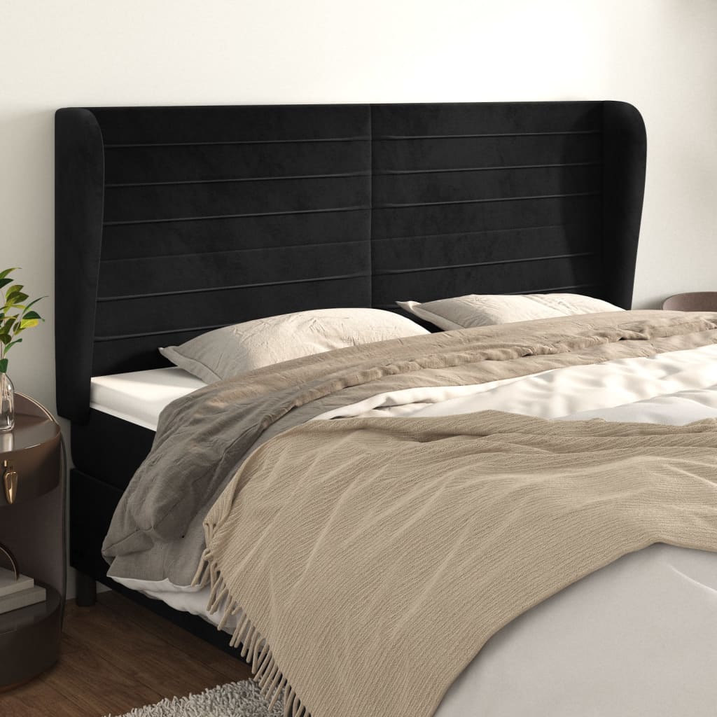 Kopfteil mit Ohren Dunkelblau 203x23x118/128 cm Samt