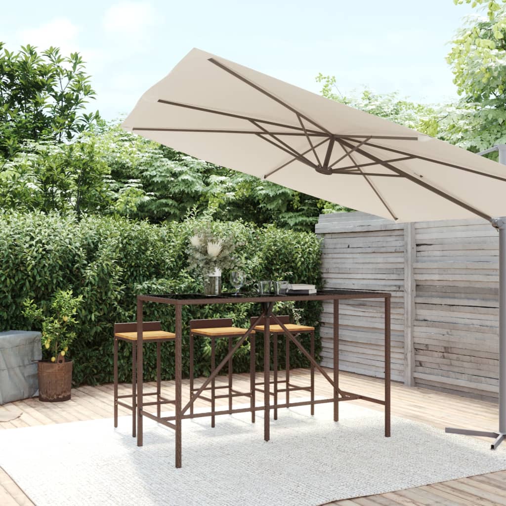 Bartisch mit Glasplatte Schwarz 110x70x110 cm Poly Rattan