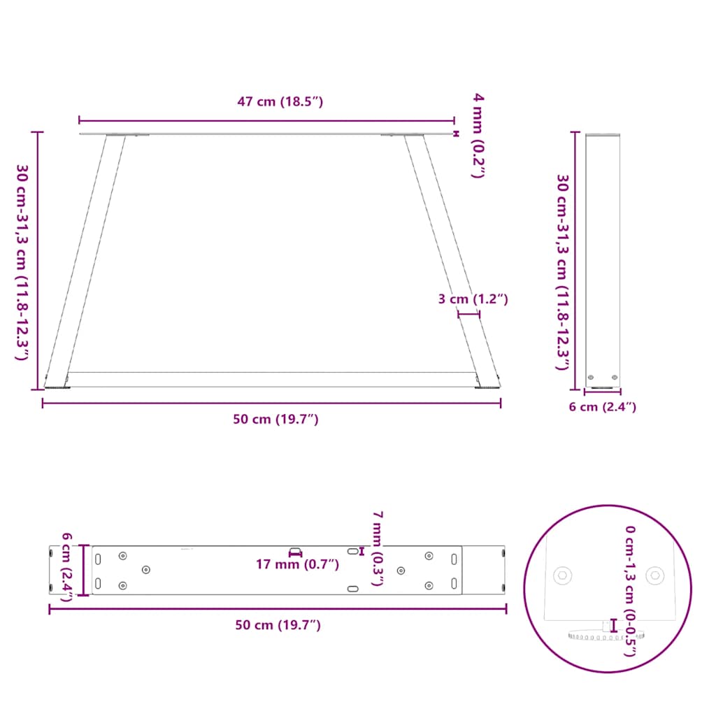 Couchtischbeine V-Form 2 Stück Schwarz 30x(30-31,3) cm Stahl