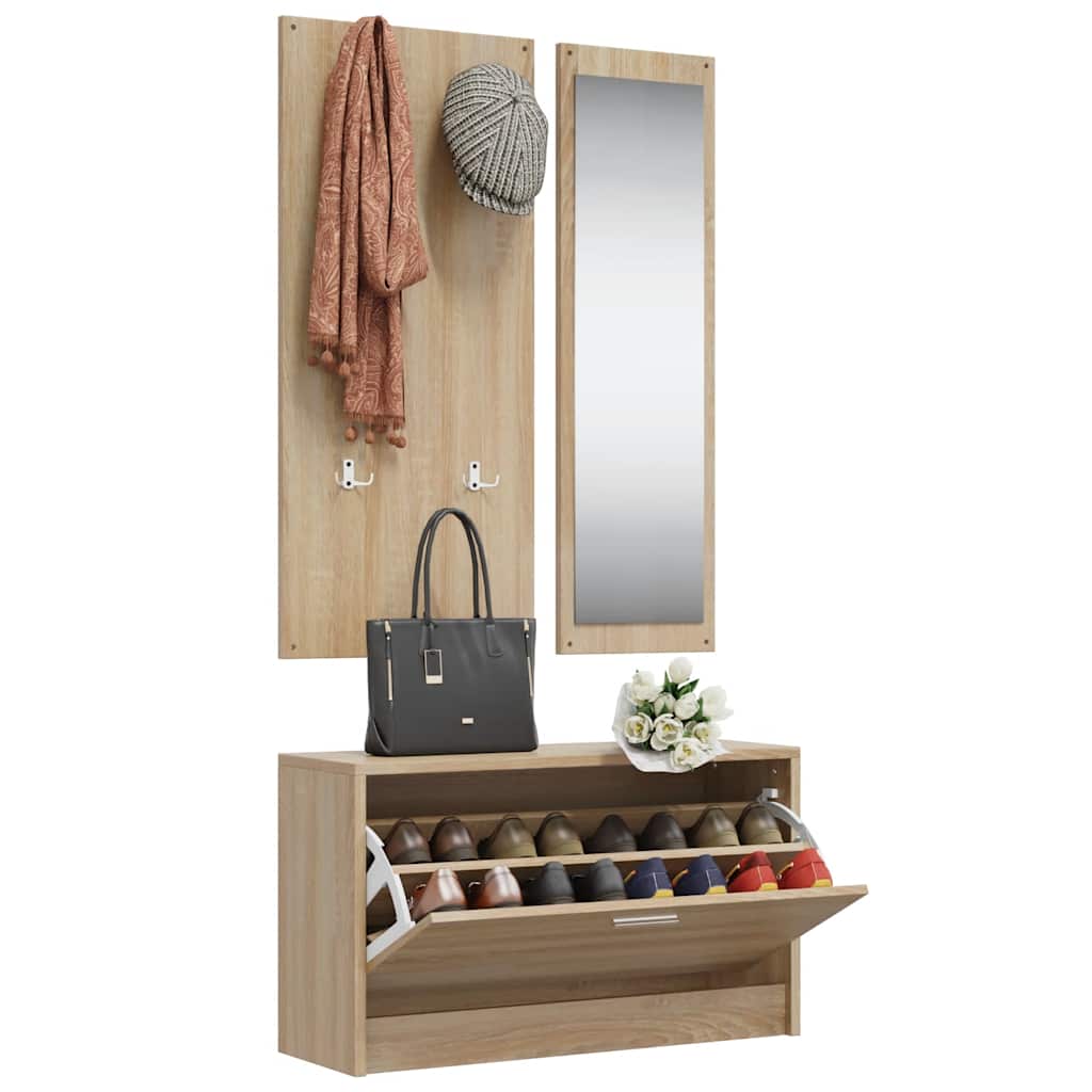 Garderoben Flur 3-in-1 Schuhschrank Schuhkipper Spiegel