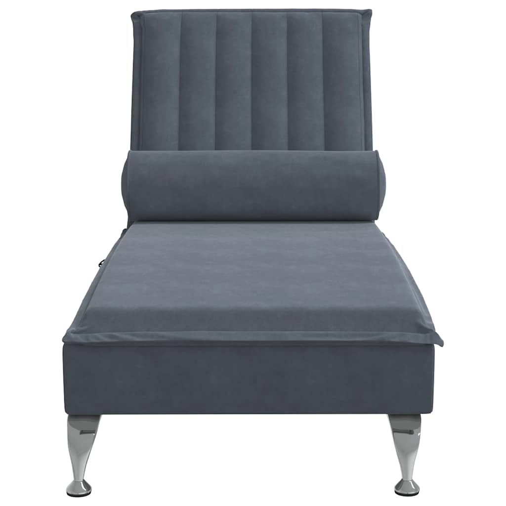 Massage-Chaiselongue mit Nackenrolle Hellgrau Samt