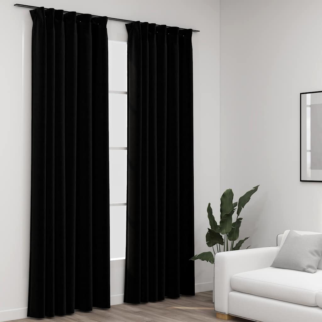 Verdunkelungsvorhänge Haken Leinenoptik 2Stk. Schwarz 140x175cm