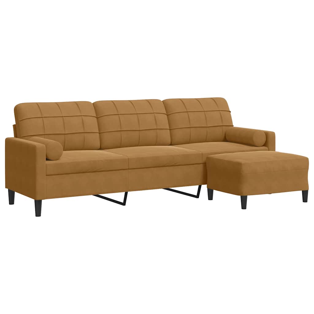 3-Sitzer-Sofa mit Hocker Hellgrau 180 cm Samt