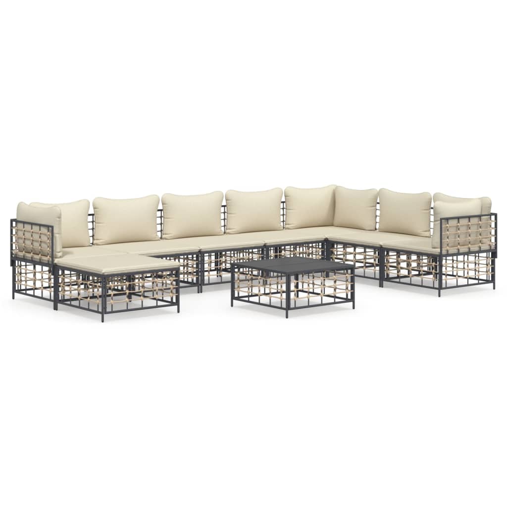 7-tlg. Garten-Lounge-Set mit Kissen Anthrazit Poly Rattan