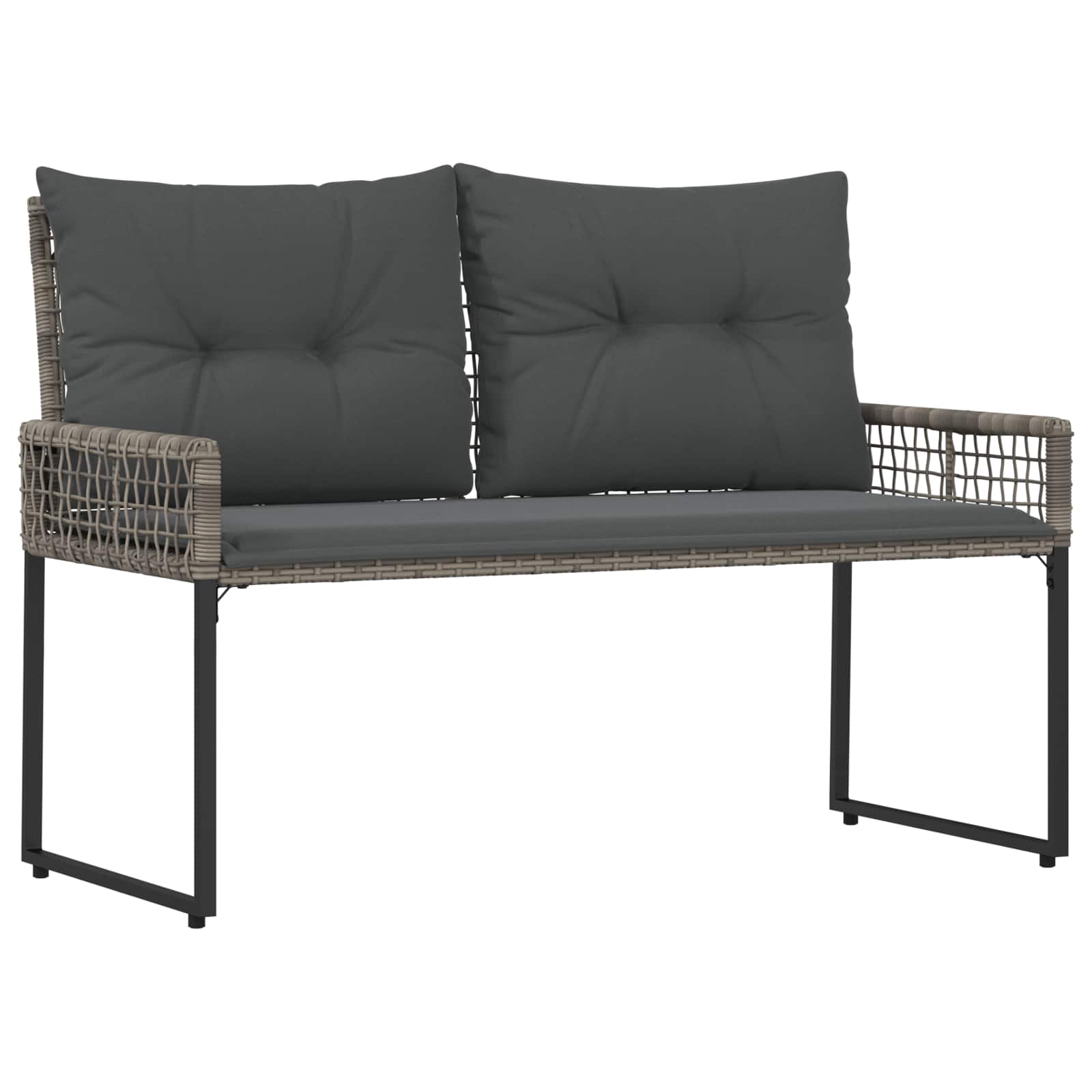 Bank Outdoor mit Kissen Schwarz und Cremeweiß 118 x 55 x 82 cm