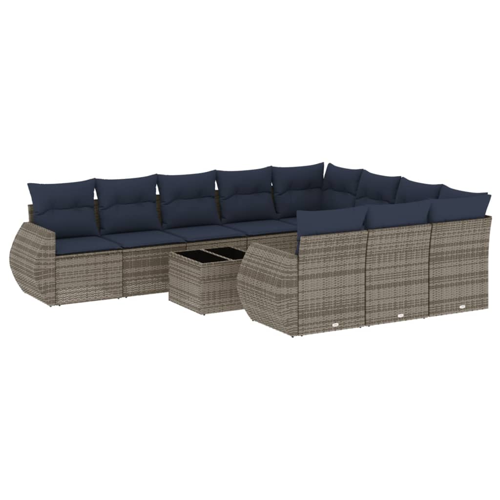 10-teiliges Gartensofa-Set mit Kissen, schwarzes Polyrattan