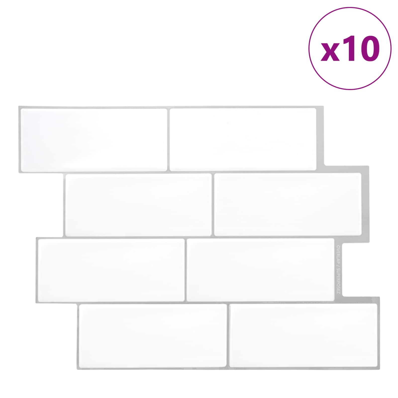 U-Bahn-Fliese 10 pcs Weiß Grau 29 x 21 cm Polyurethan und PET