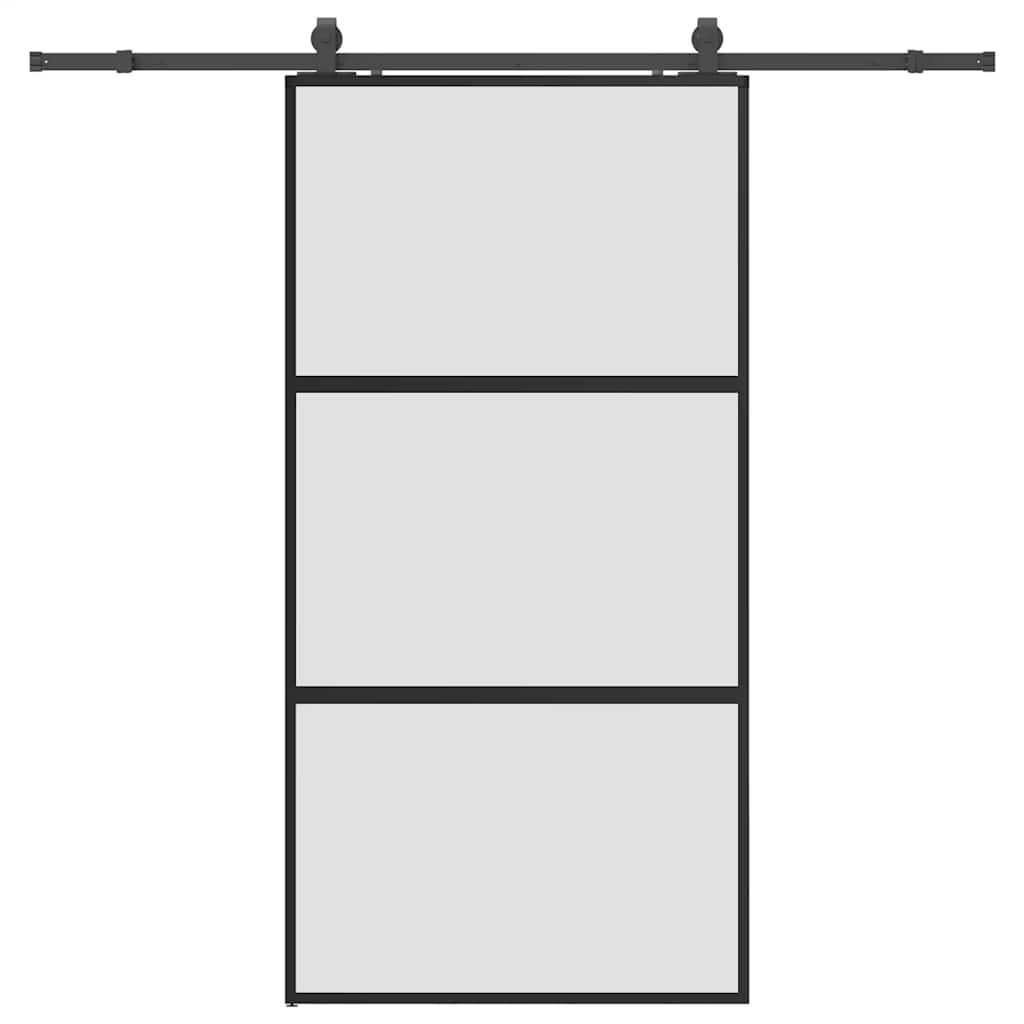 Schiebetür mit Beschlag Schwarz 76x205 cm Hartglas