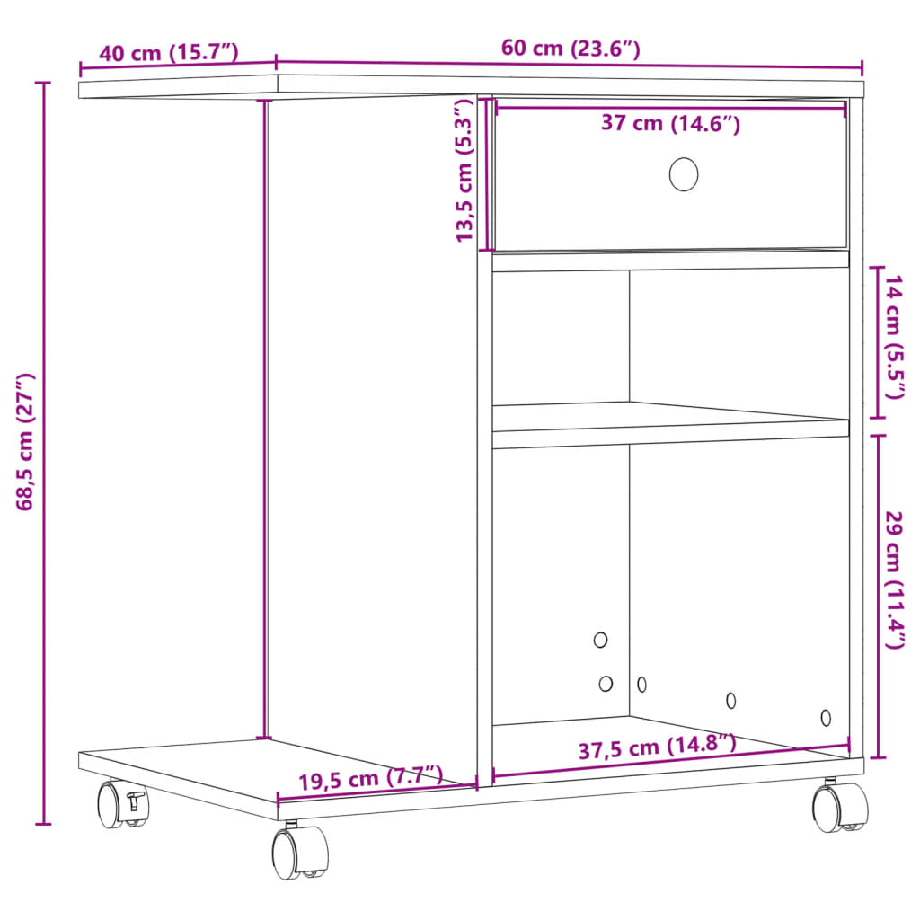 Druckerständer Uni Altholz 60 x 40 x 68.5 cm Holzwerkstoff