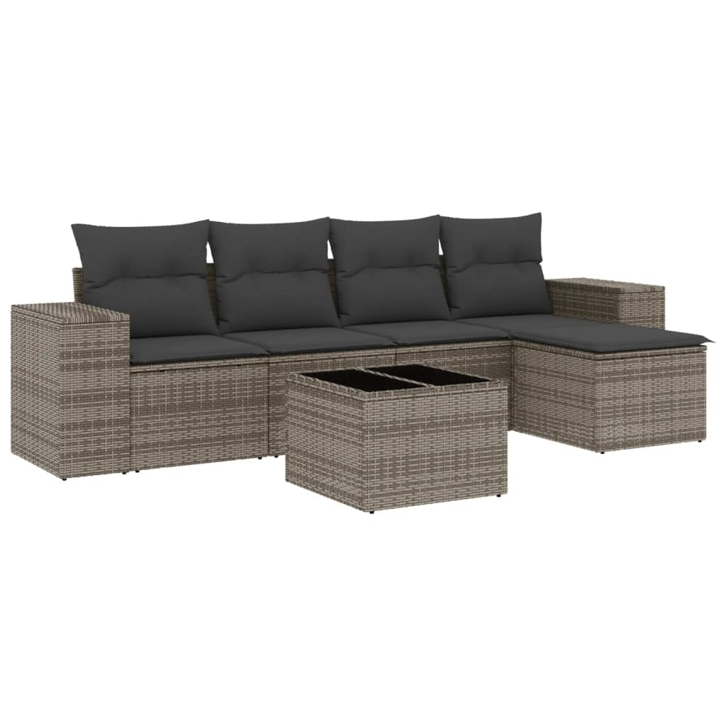 5-tlg. Garten-Sofagarnitur mit Kissen Schwarz Poly Rattan