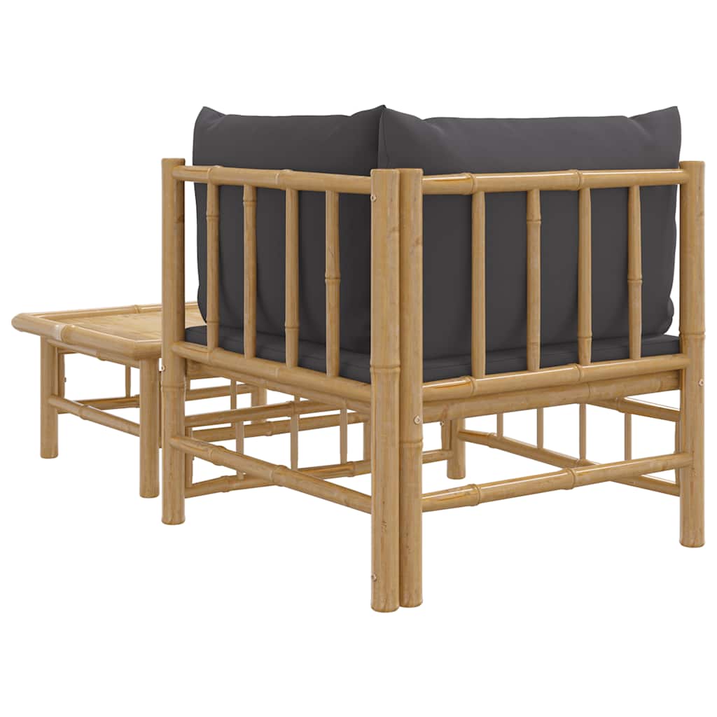 3-tlg. Garten-Lounge-Set mit Kissen Creme Bambus