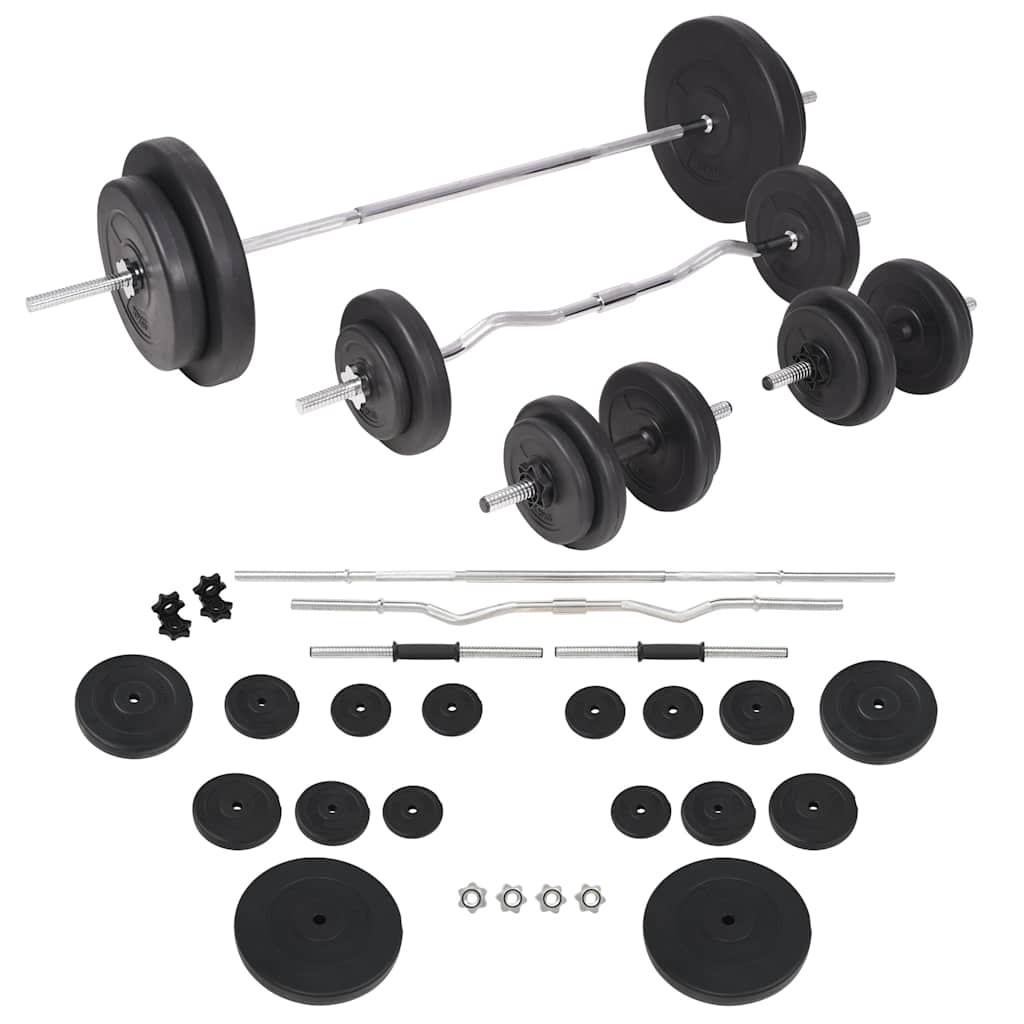 Hantelbank mit Ablage, Langhantel und Kurzhantel Set 60,5 kg