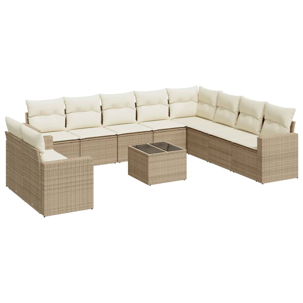 10-tlg. Garten-Sofagarnitur mit Kissen Schwarz Poly Rattan
