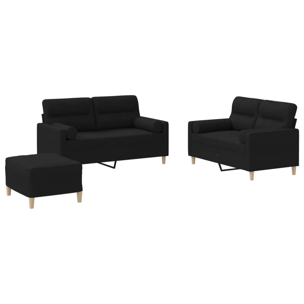 3-tlg. Sofagarnitur mit Kissen Creme Stoff