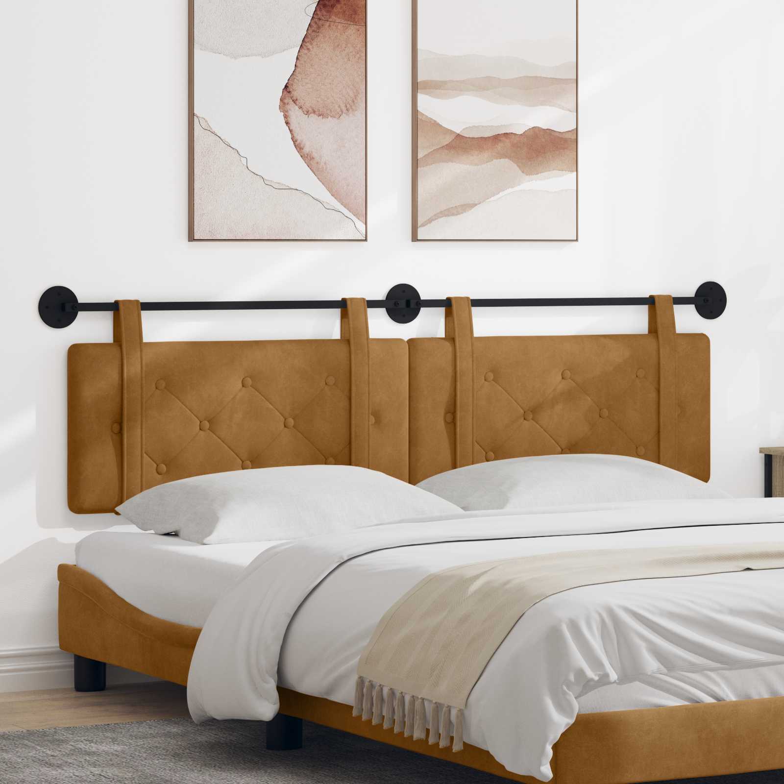 Hängendes Kopfteil Mit LED Licht Hellgrau Samt