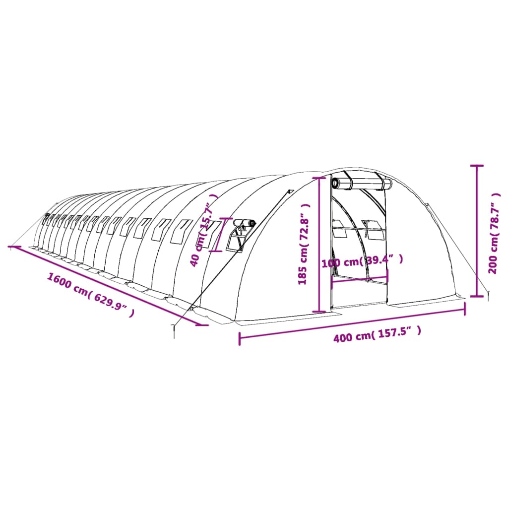 Gewächshaus mit Stahlrahmen Grün 8 m² 4x2x2 m
