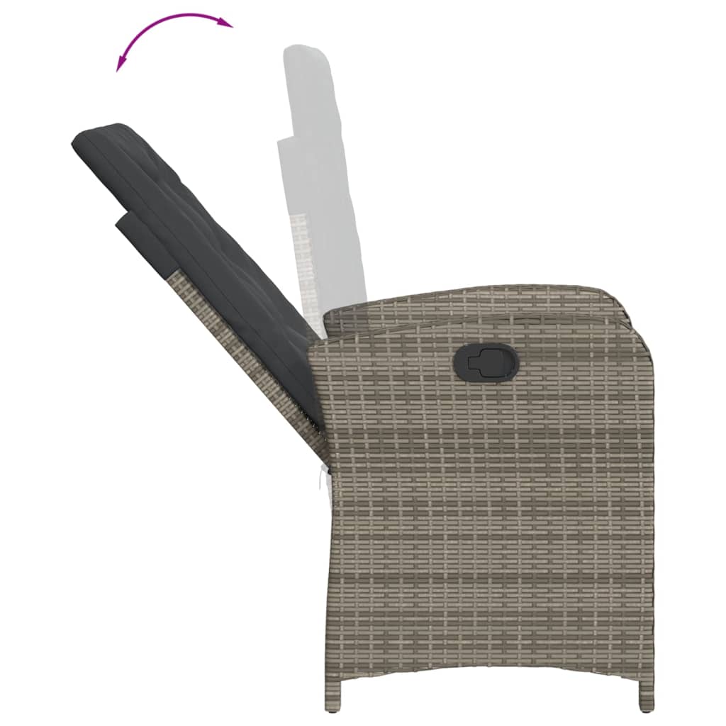 Gartensessel Verstellbar mit Kissen Schwarz Poly Rattan