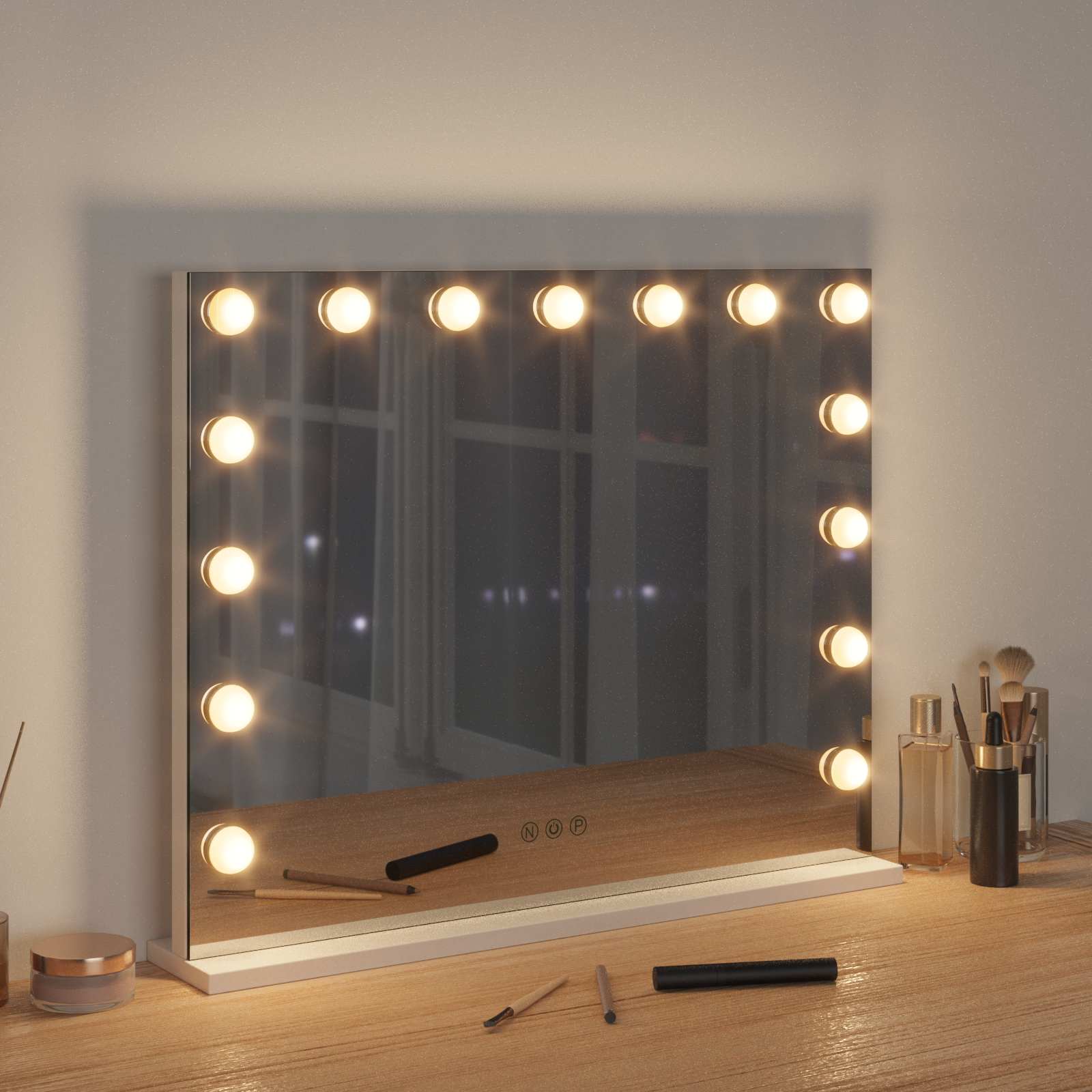 LED Schminkspiegel Weiß 44 x 10 x 53 cm Glas und Stahl