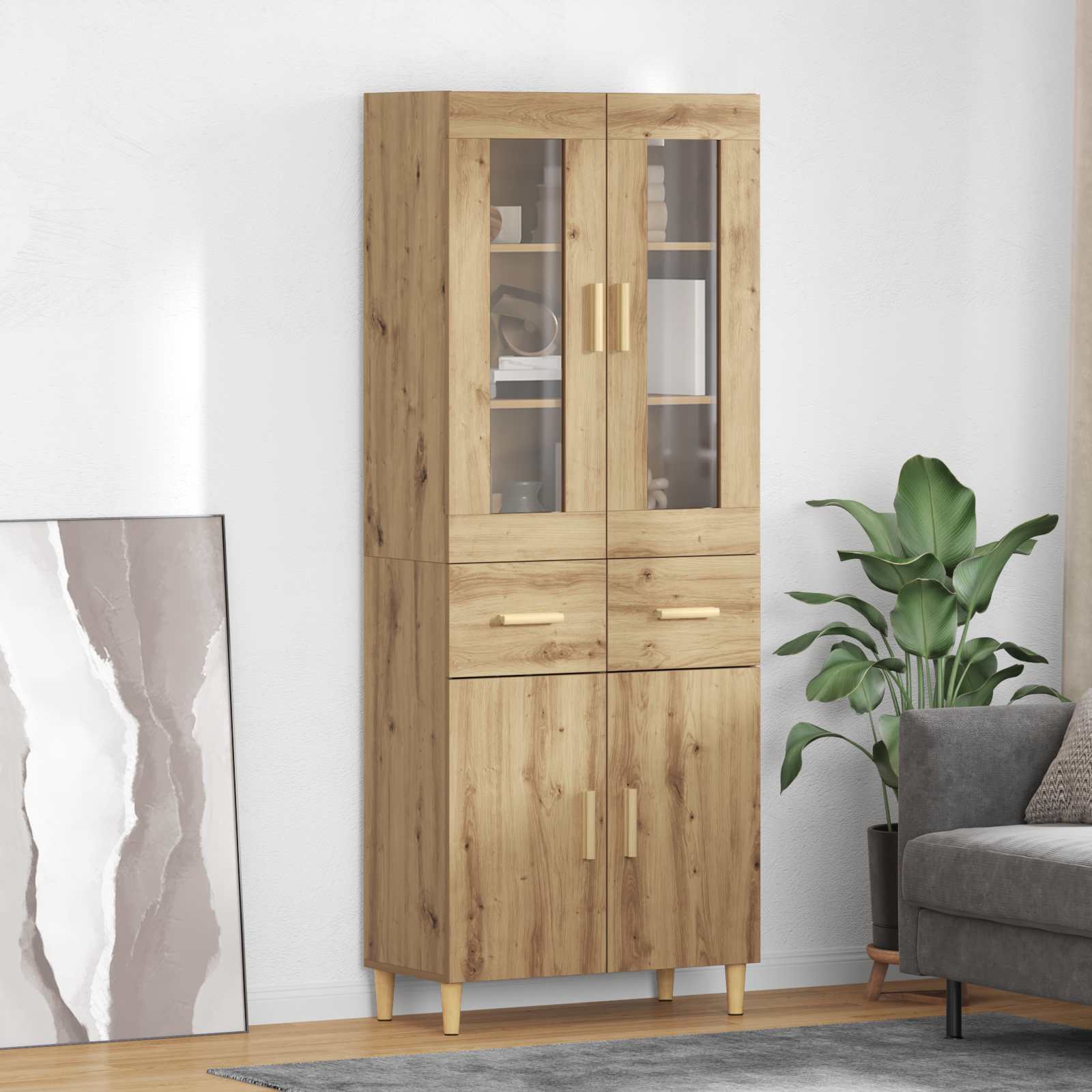 Highboard Altholz 69,5 x 34 x 180 cm Holzwerkstoff