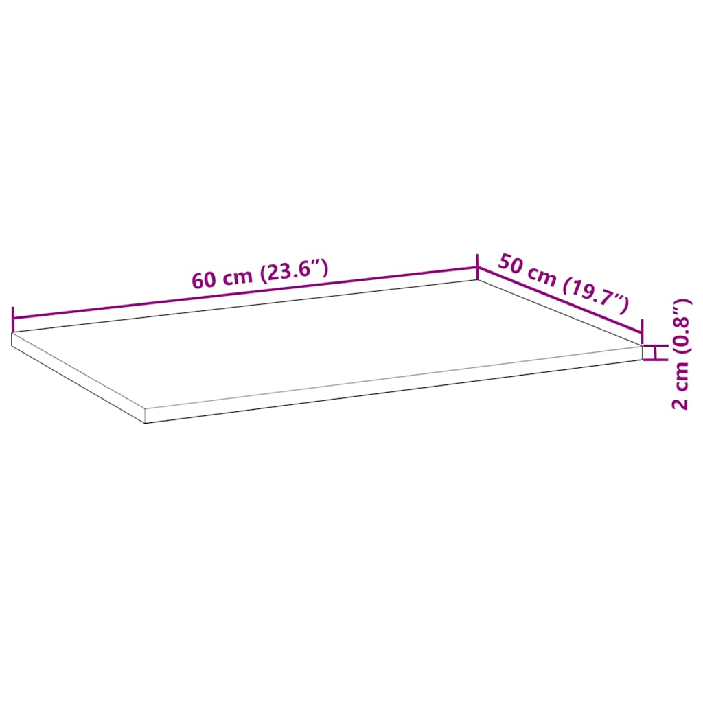 Schreibtischplatte Unbehandelt 60x50x2 cm Massivholz Akazie