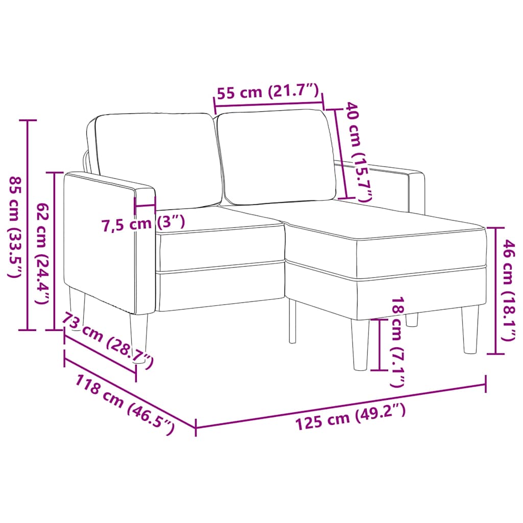 2-Sitzer-Sofa mit Chaiselongue L-Form Braun 125 cm Kunstleder