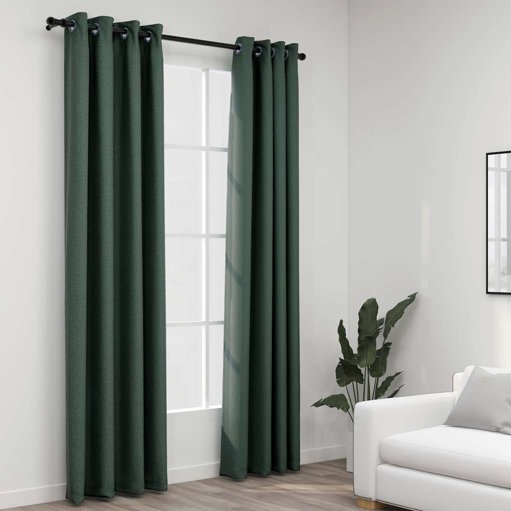 Verdunkelungsvorhänge Ösen Leinenoptik 2 Stk. Schwarz 140x175cm