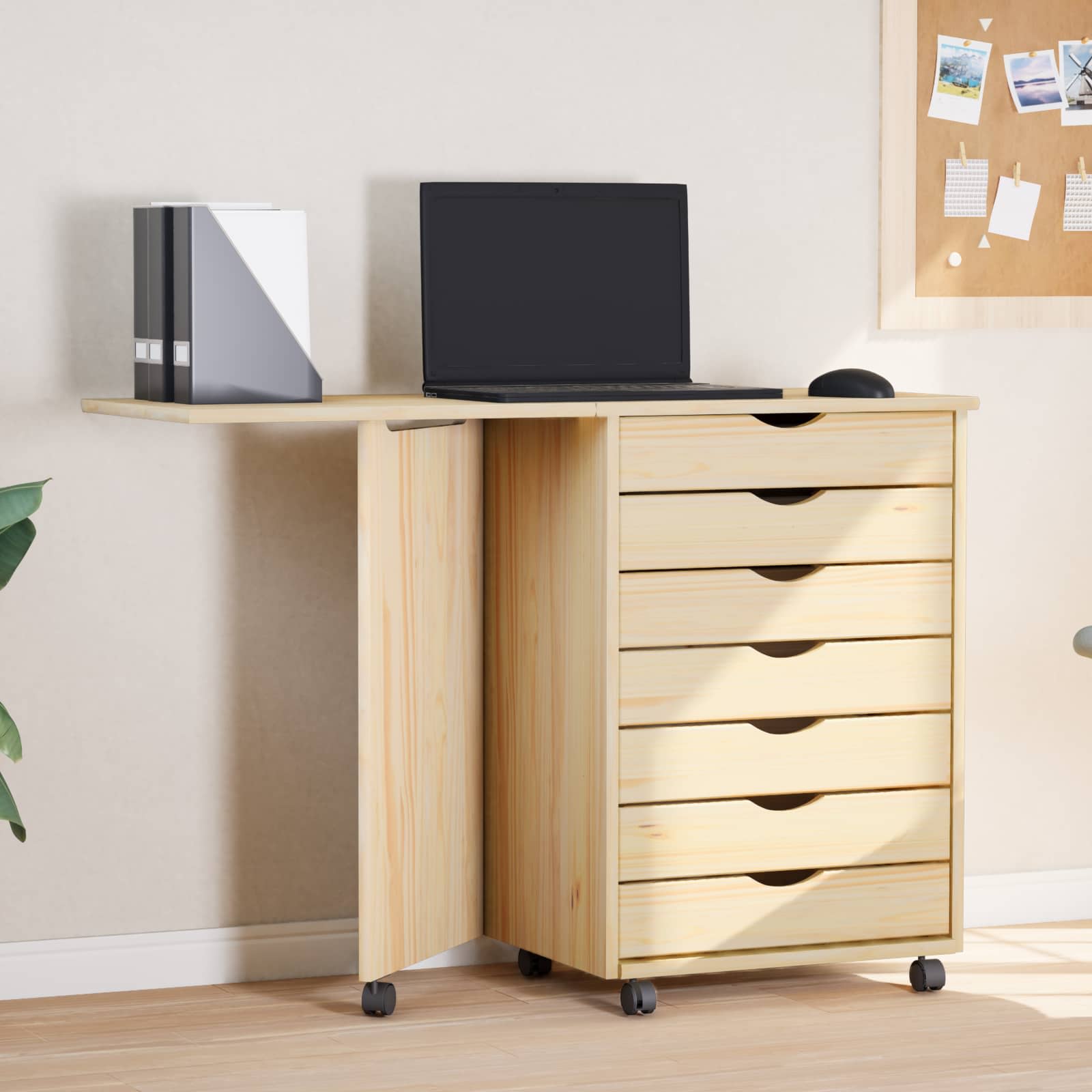 Rollschrank mit Schreibtisch MOSS Honigbraun Massivholz Kiefer