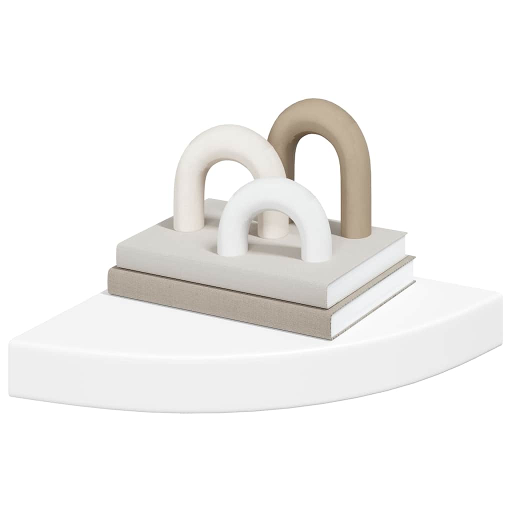 Schwebende Eckregale 2 Stk. Hochglanz-Weiß 25x25x3,8 cm MDF