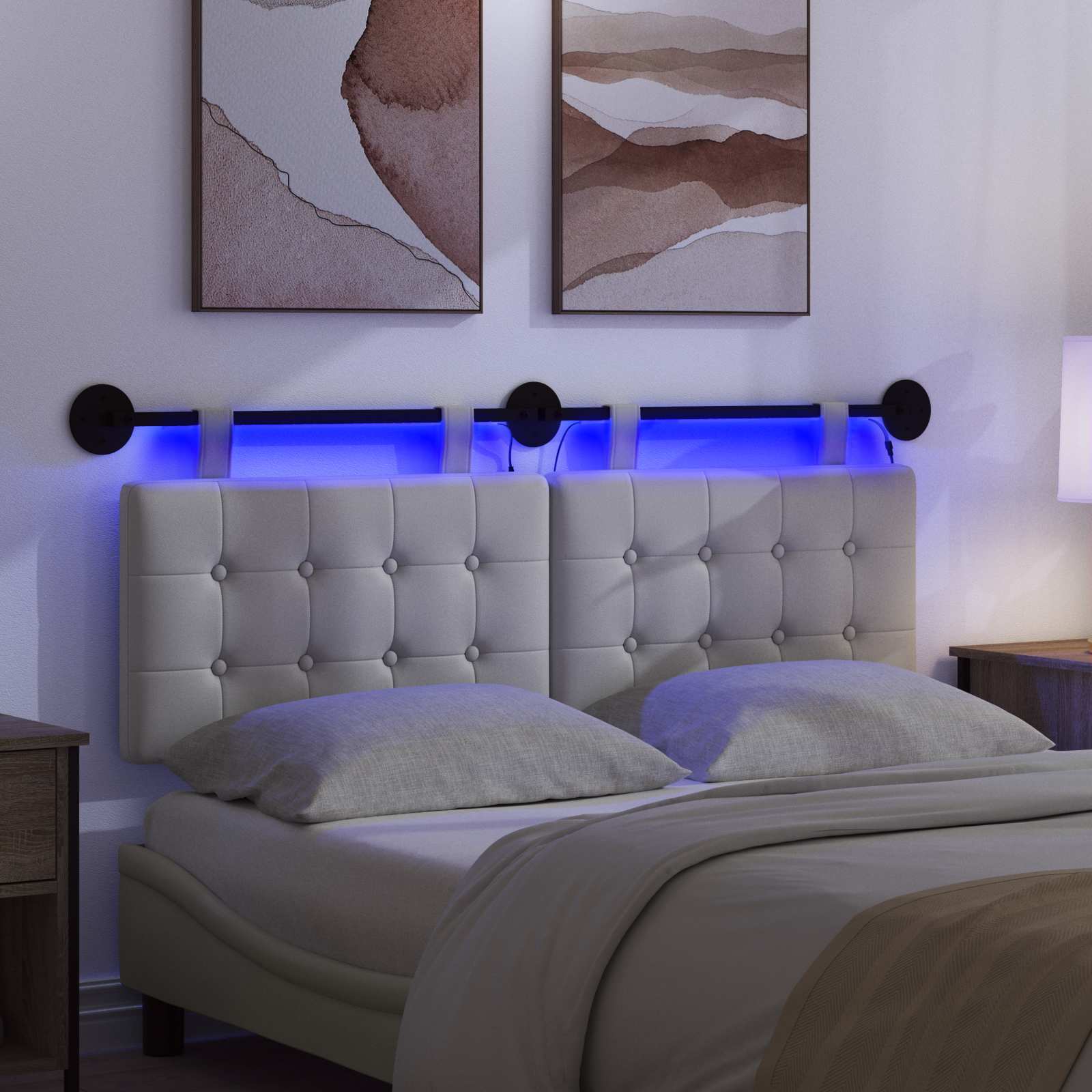 Hängendes Kopfteil Mit LED Licht Creme Kunstleder