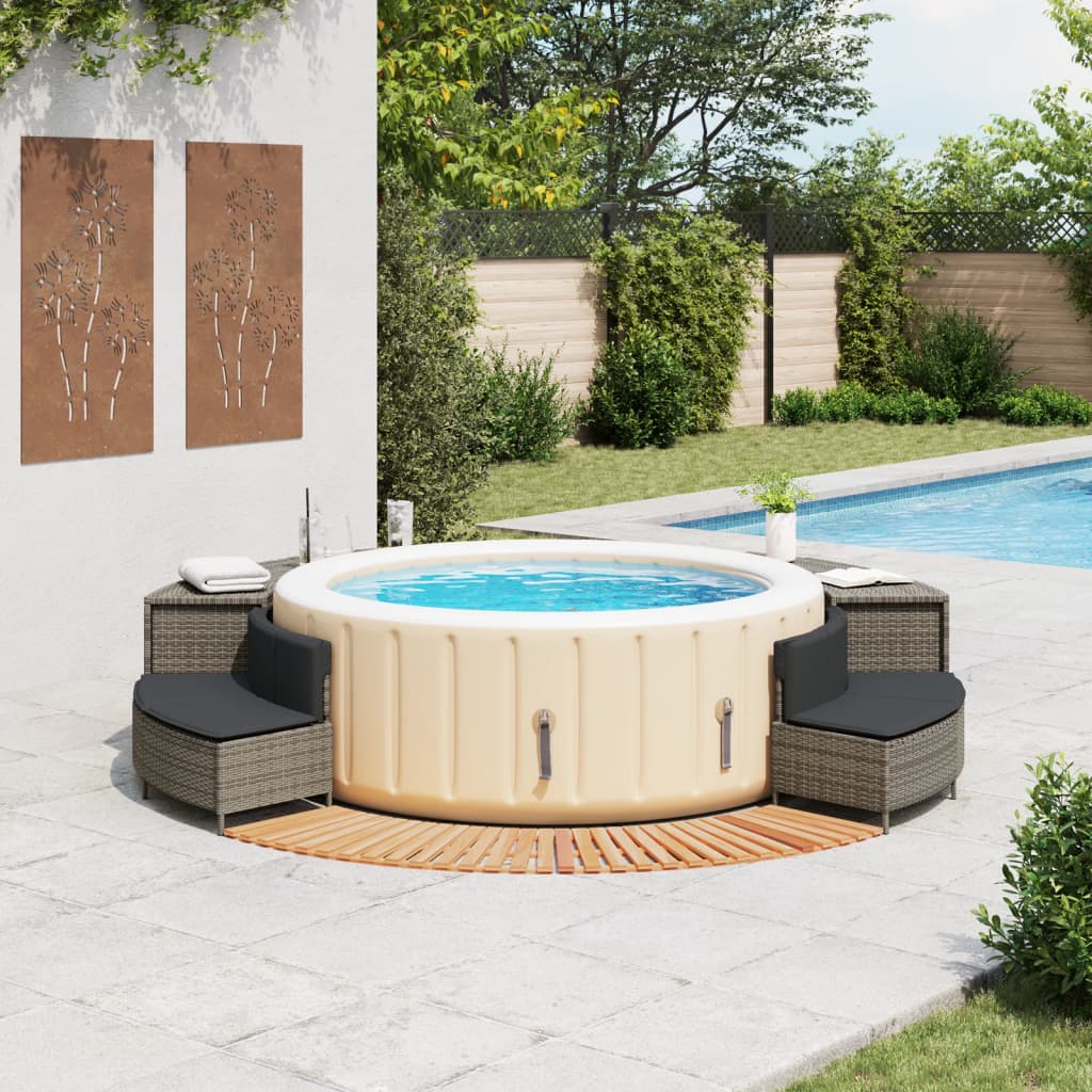 Whirlpool-Umrandung Schwarz Poly-Rattan und Massivholz Akazie