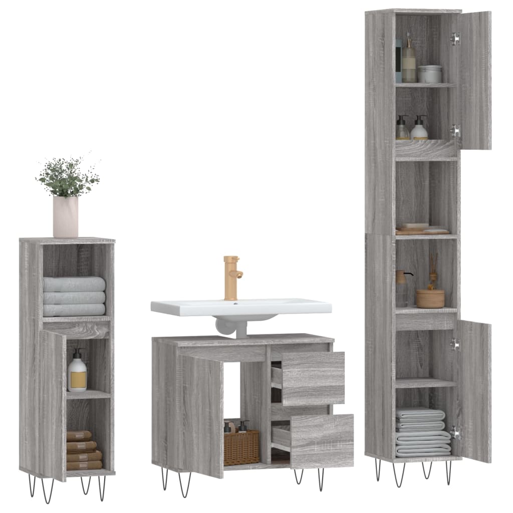 3-tlg. Badmöbel-Set Räuchereiche Holzwerkstoff