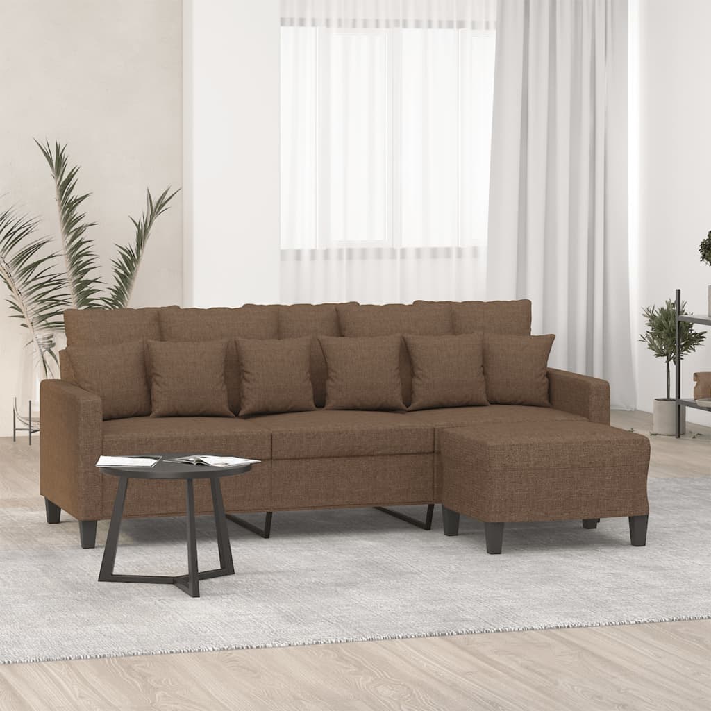 3-Sitzer-Sofa mit Hocker Creme 180 cm Stoff