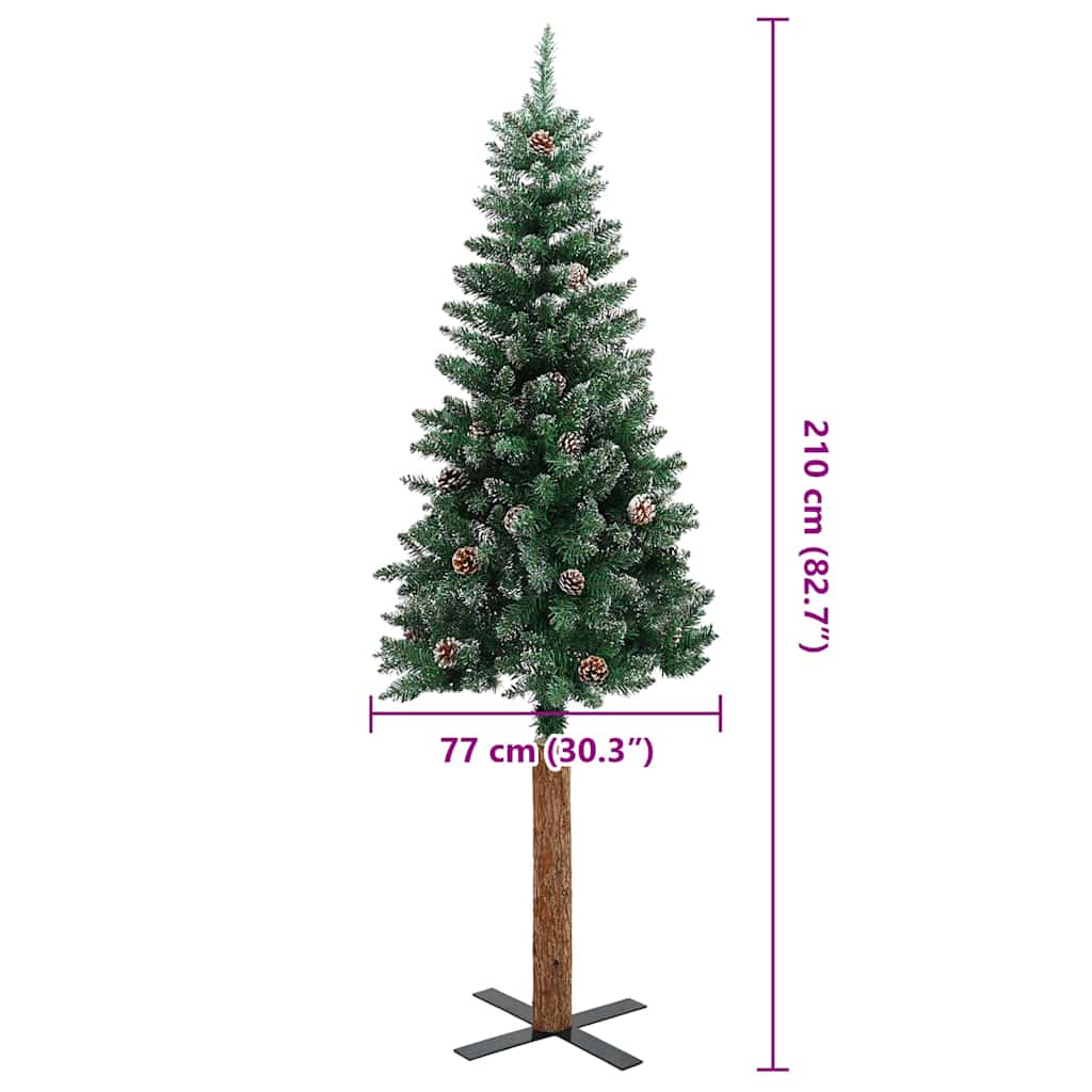 Weihnachtsbaum Schlank mit Echtholz und Zapfen Grün 150 cm PVC