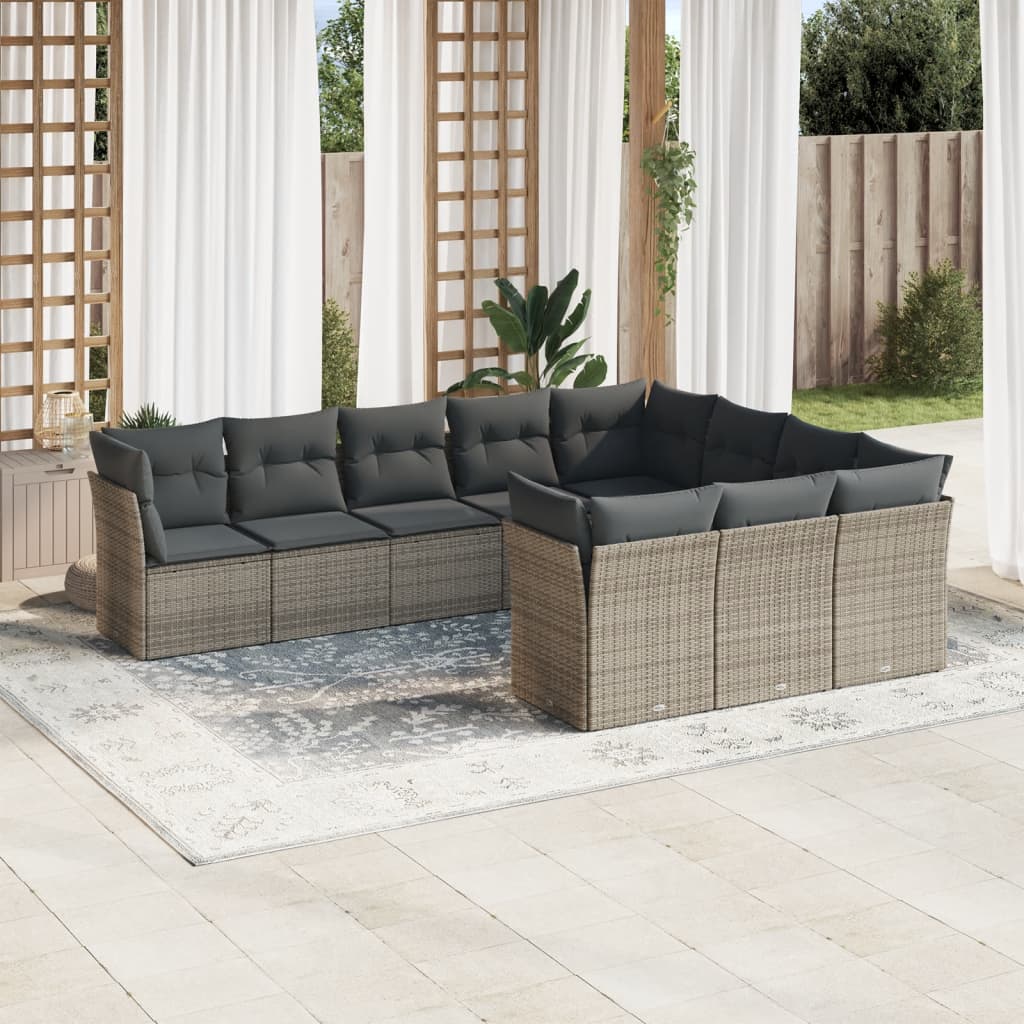 10-tlg. Garten-Sofagarnitur mit Kissen Schwarz Poly Rattan