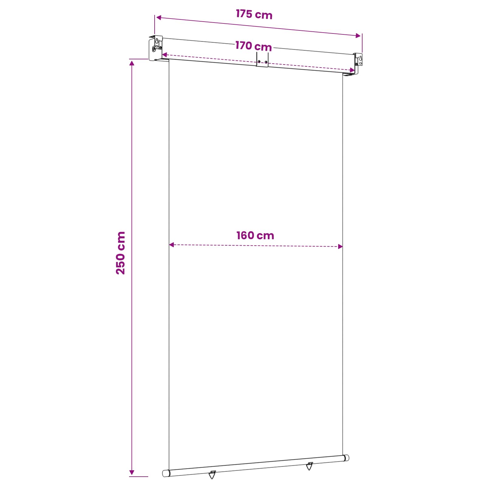 Balkon Seitenmarkise 60 x 250 cm 100% Polyester Eisen Stahl