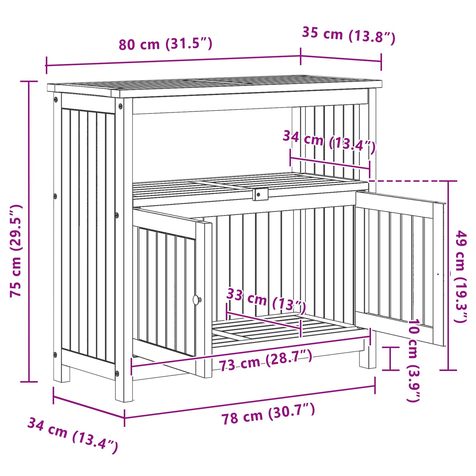 Garten-Konsolentisch 80x35x75 cm Massivholz Akazie