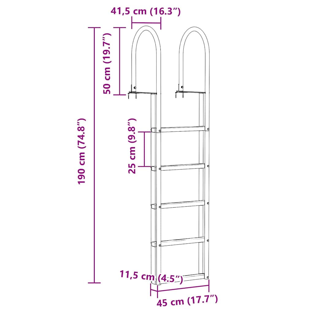 3-Stufen Dockleiter Silber 45 x 11,5 x 134 cm Aluminium