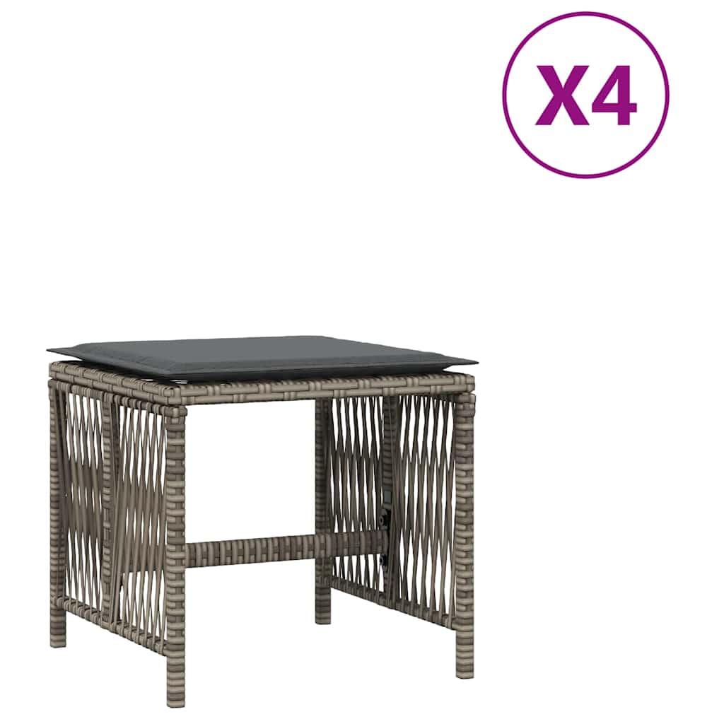 Gartenhocker mit Kissen 4 Stk. Schwarz 41x41x36 cm Poly Rattan