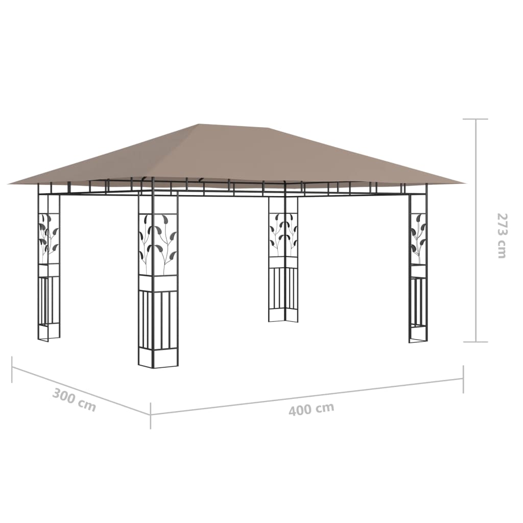 Pavillon mit Moskitonetz & LED-Lichterkette 3x3x2,73m Cremeweiß