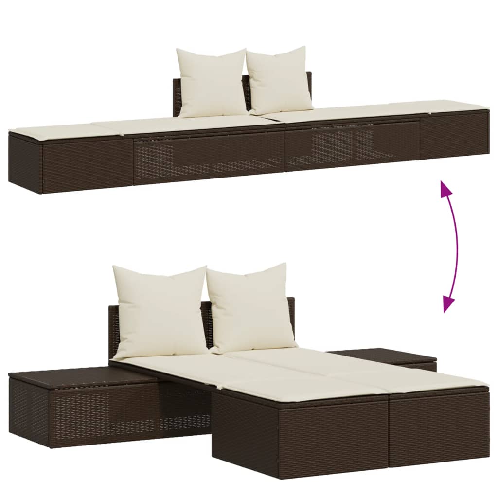 Doppel-Sonnenliege mit Auflagen Beige Poly Rattan