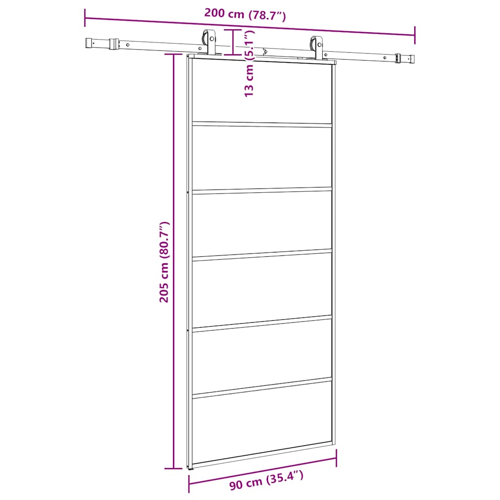 Schiebetür mit Beschlag Schwarz 76x205 cm ESG-Glas